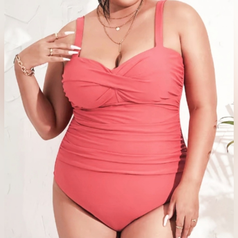 Kona Sol Coral Pink Full Cover One-Piece Swimsuit XL